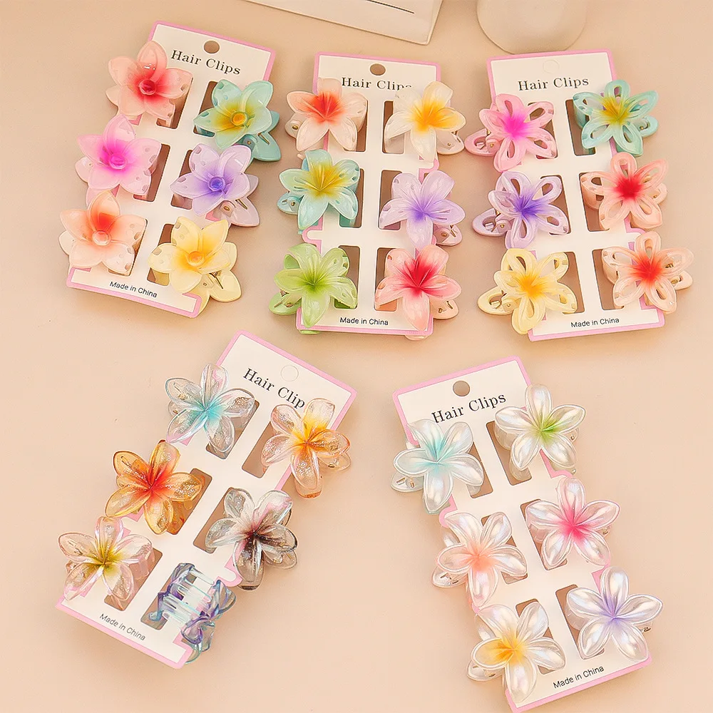 Hair Claw Clip Set - 6Pcs Fashion Colorful Transparent Flower Small