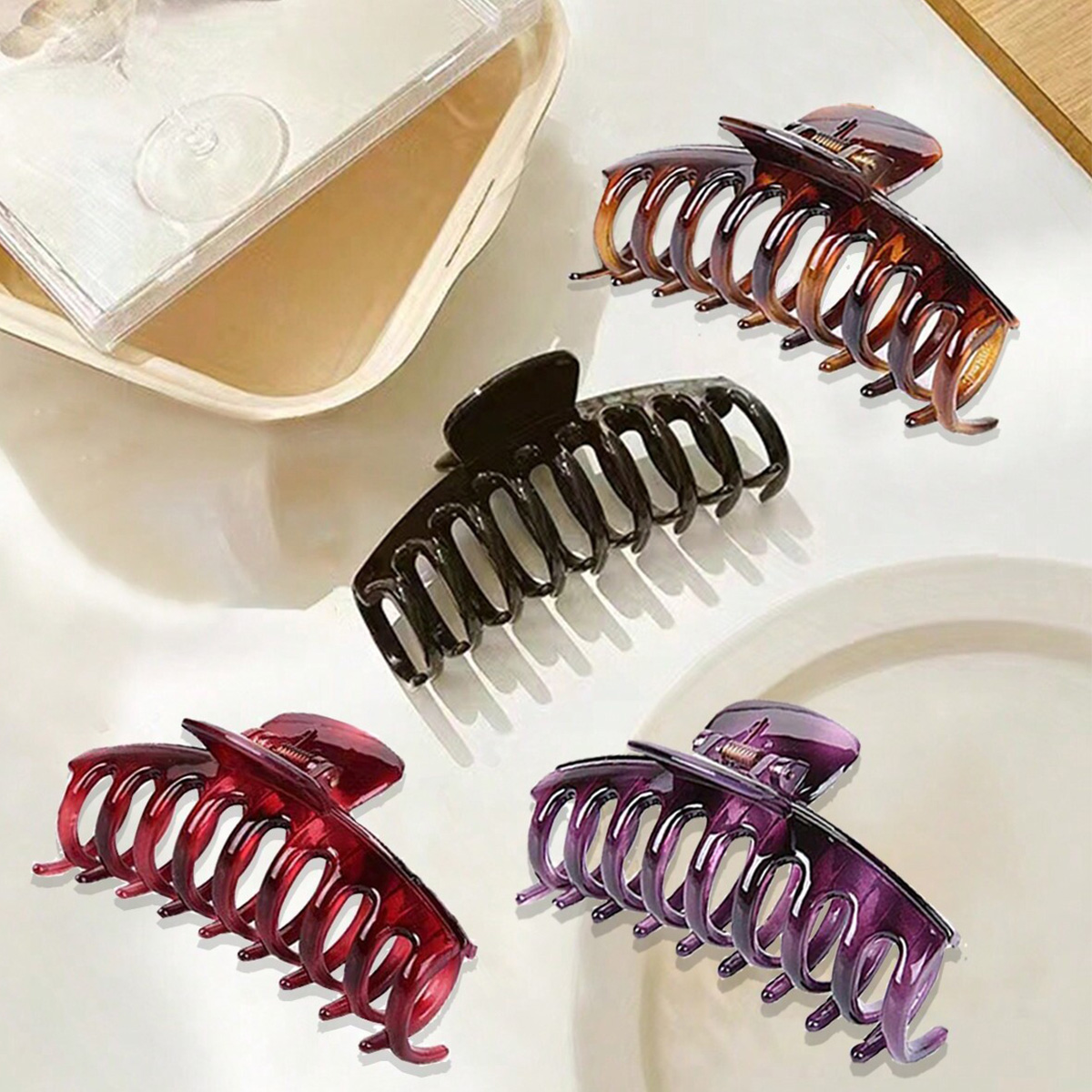 4PCS women's multi-color resin - Hair Claw Clip Set ulasan dan harga