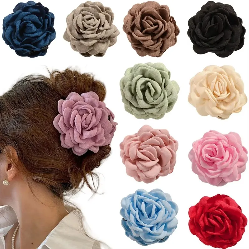 French Fabric Rose Flower Hair - Hair Claw Clip Set ulasan dan harga